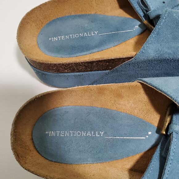 Free People Intentionally Blank Sandals Womens 9.5-10 EU 40 Blue Cork Flatform - Picture 14 of 16